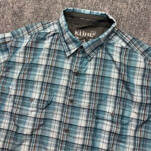 Kuhl Shirt Mens XL Blue Plaid Eluxur Short Sleeve Button Front Hiking Outdoor